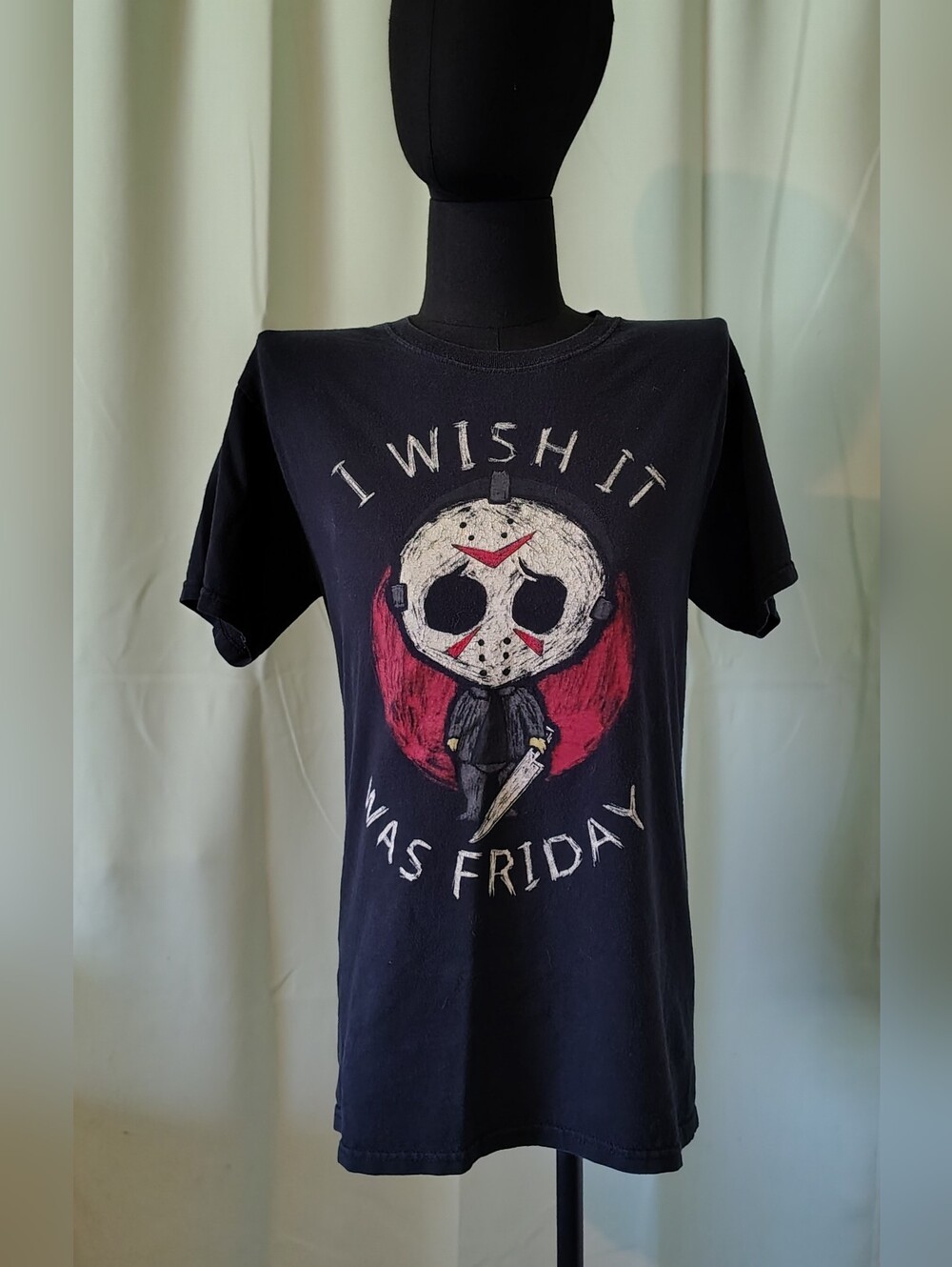 I Wish It Was Friday Black Red White Horror Graphic Short Sleeve Tee Men Small - Picture 2 of 5
